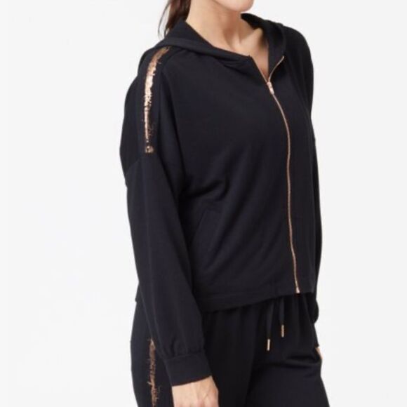 NWT Splendid Rose Gold Stripe Cropped Dolman Sleeve Hoodie & Pant Set - Picture 2 of 8